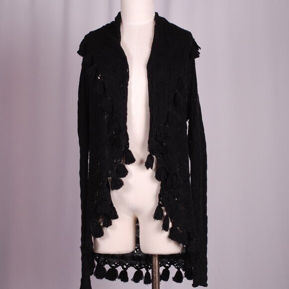 EUC Cotton by Autumn Cashmere Black Fringe Open Cardigan, Sz - Sm - Picture 2 of 5